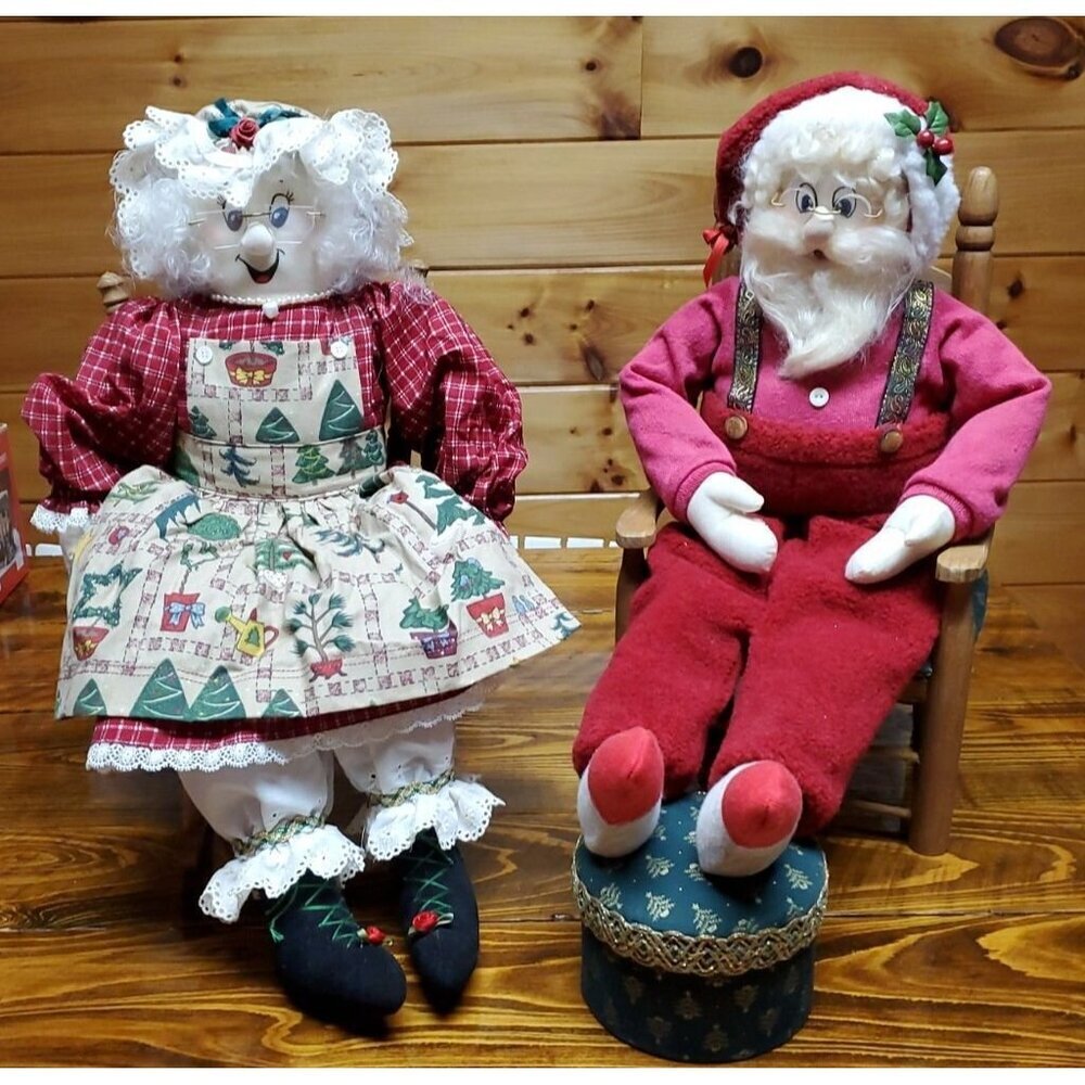 Vintage Santa Claus in chair And Mrs. Claus in rocking chair Christmas